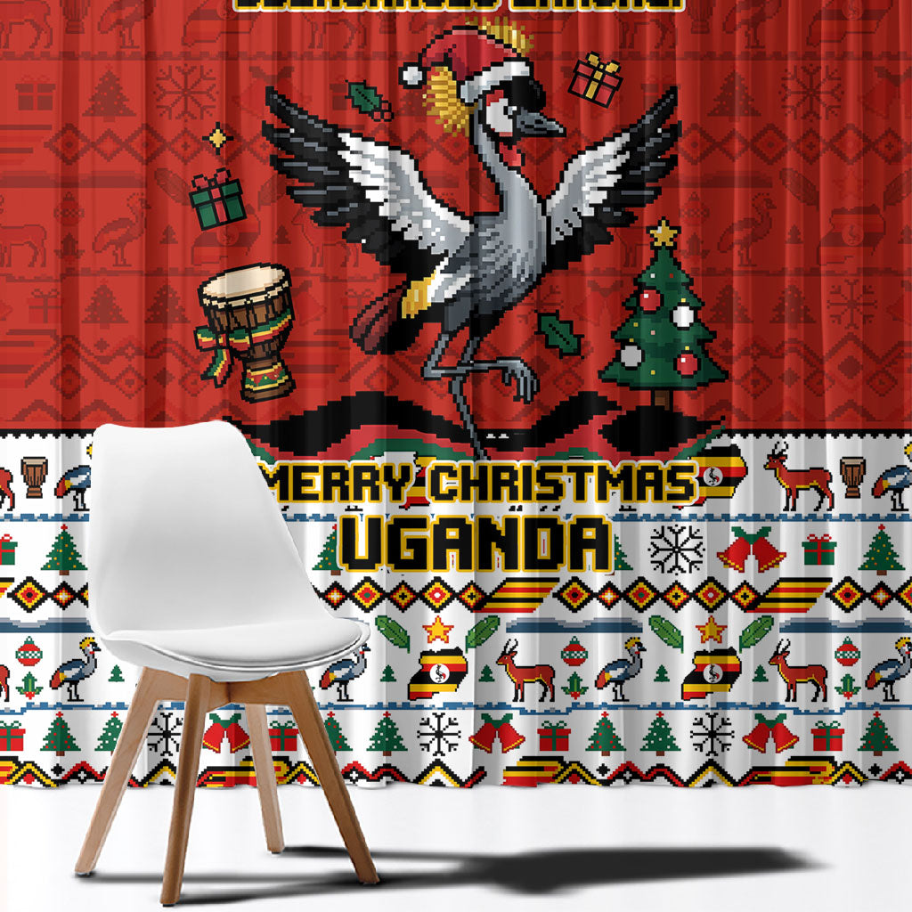 Uganda Christmas Crested Crane Window Curtain Ugandan Kob - Map Flag - Ssekukkulu Ennungi - Ugly Pixel Art