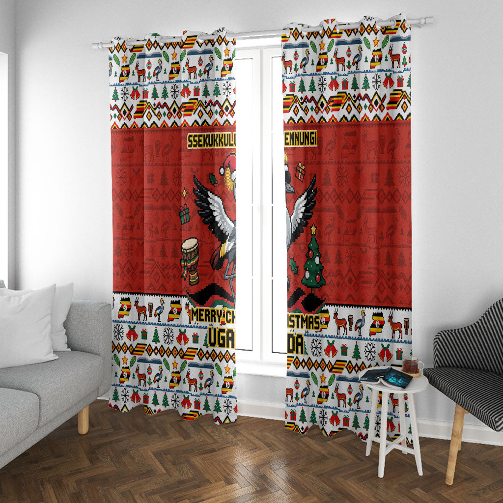 Uganda Christmas Crested Crane Window Curtain Ugandan Kob - Map Flag - Ssekukkulu Ennungi - Ugly Pixel Art