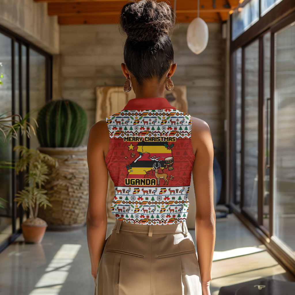Uganda Christmas Crested Crane Women Sleeveless Polo Shirt Ugandan Kob - Map Flag - Ssekukkulu Ennungi - Ugly Pixel Art