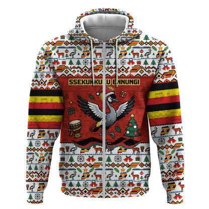 Uganda Christmas Crested Crane Zip Hoodie Ugandan Kob - Map Flag - Ssekukkulu Ennungi - Ugly Pixel Art