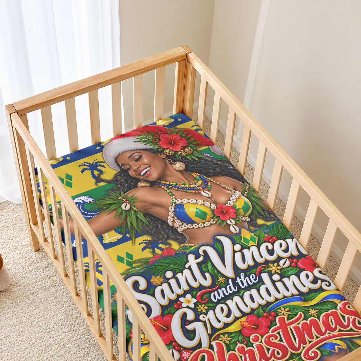 Saint Vincent And The Grenadines Christmas Baby Bed Cover Caribbean Island Girl Dancer Tropical Winter