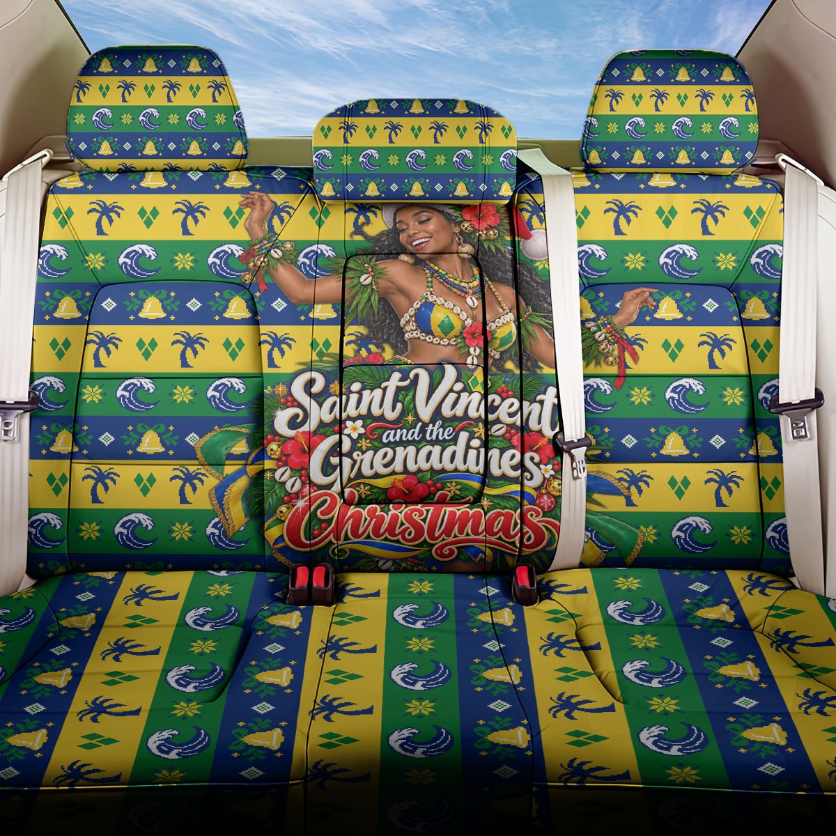 Saint Vincent And The Grenadines Christmas Back Car Seat Cover Caribbean Island Girl Dancer Tropical Winter