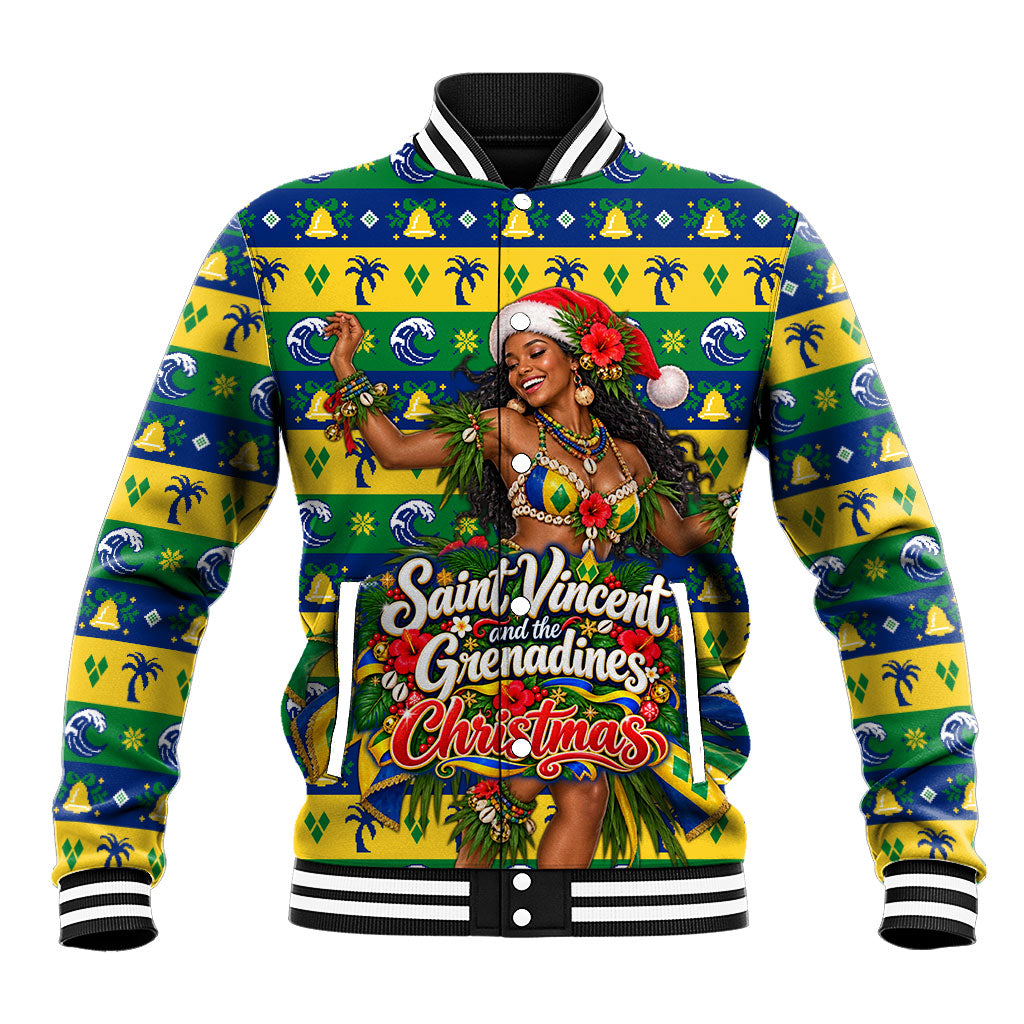 Saint Vincent And The Grenadines Christmas Baseball Jacket Caribbean Island Girl Dancer Tropical Winter
