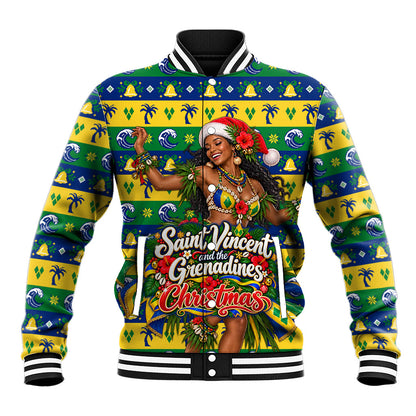 Saint Vincent And The Grenadines Christmas Baseball Jacket Caribbean Island Girl Dancer Tropical Winter