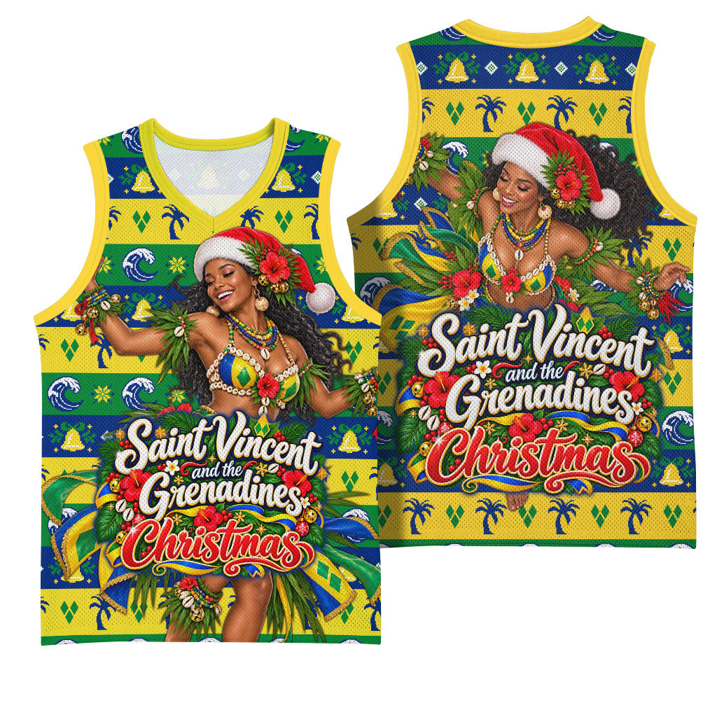 Saint Vincent And The Grenadines Christmas Basketball Jersey Caribbean Island Girl Dancer Tropical Winter