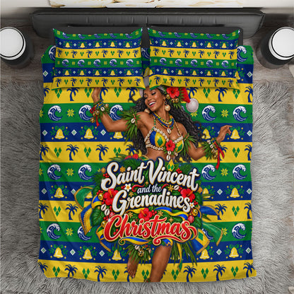 Saint Vincent And The Grenadines Christmas Bedding Set Caribbean Island Girl Dancer Tropical Winter