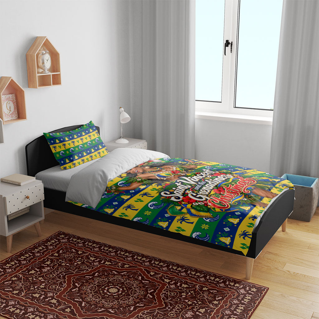 Saint Vincent And The Grenadines Christmas Bedding Set Caribbean Island Girl Dancer Tropical Winter
