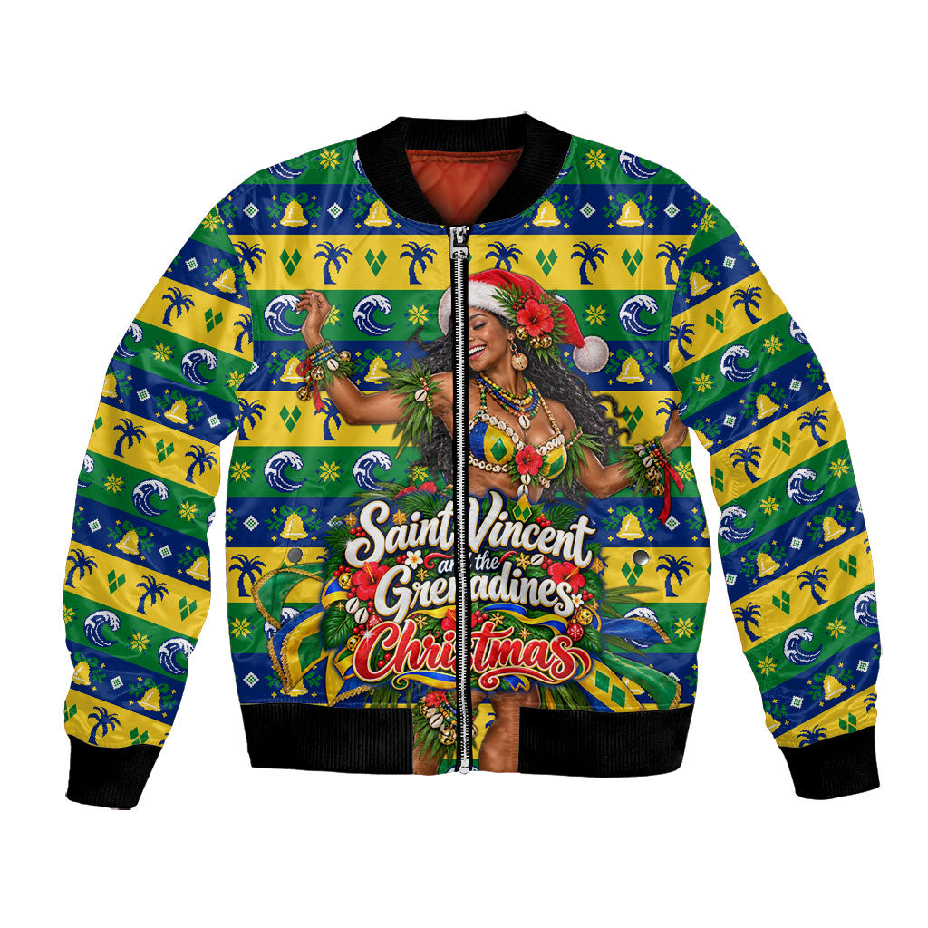 Saint Vincent And The Grenadines Christmas Bomber Jacket Caribbean Island Girl Dancer Tropical Winter