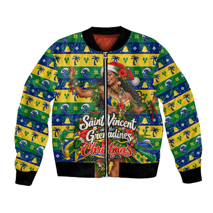 Saint Vincent And The Grenadines Christmas Bomber Jacket Caribbean Island Girl Dancer Tropical Winter