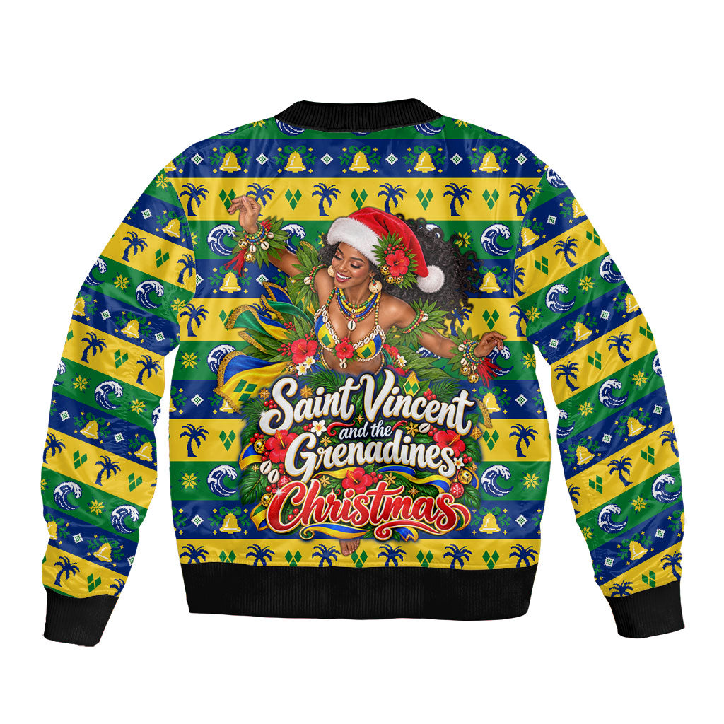 Saint Vincent And The Grenadines Christmas Bomber Jacket Caribbean Island Girl Dancer Tropical Winter