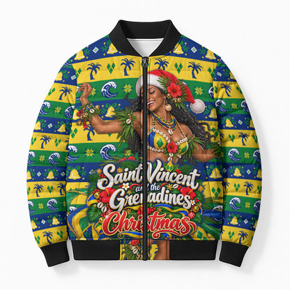 Saint Vincent And The Grenadines Christmas Bomber Puffer Jacket Caribbean Island Girl Dancer Tropical Winter