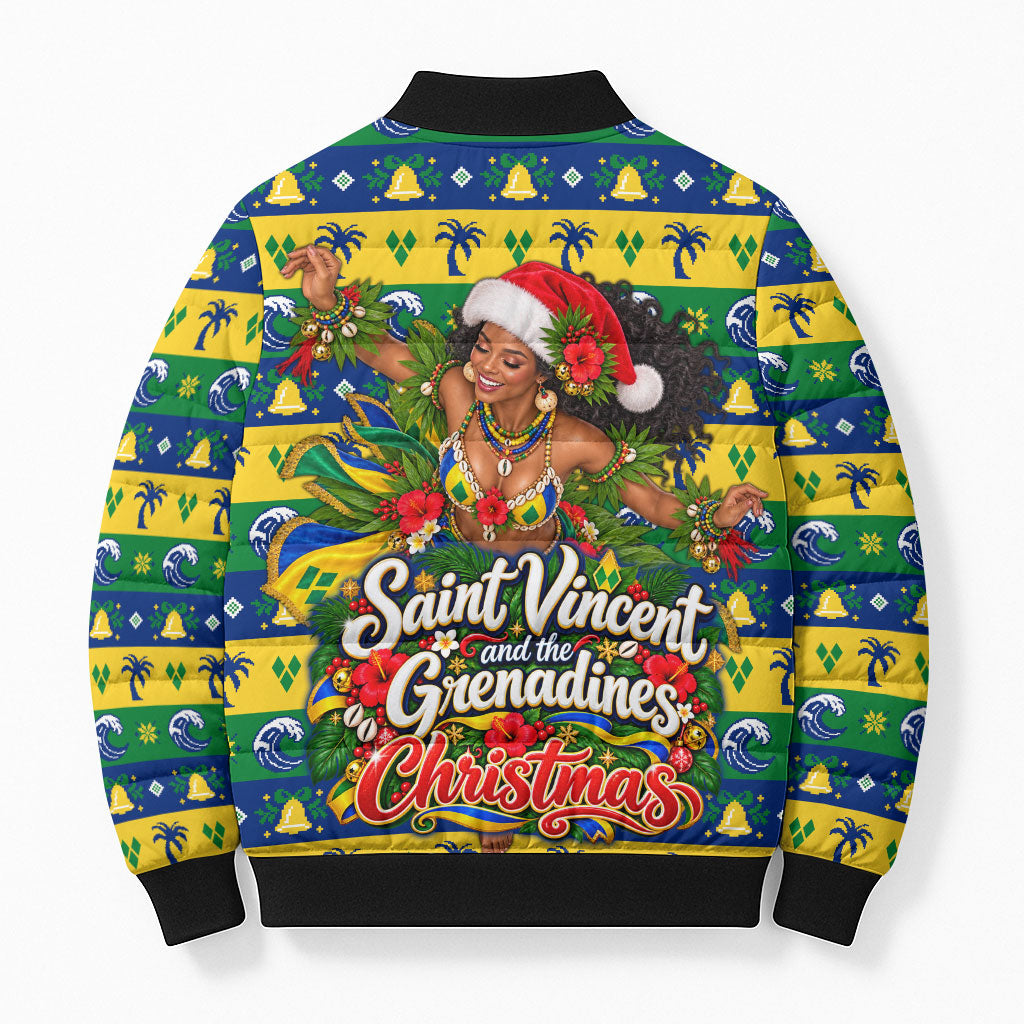 Saint Vincent And The Grenadines Christmas Bomber Puffer Jacket Caribbean Island Girl Dancer Tropical Winter