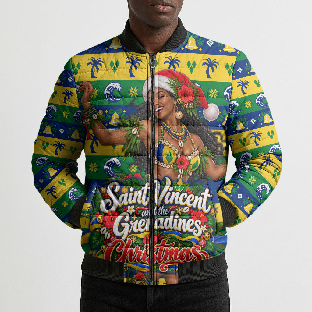 Saint Vincent And The Grenadines Christmas Bomber Puffer Jacket Caribbean Island Girl Dancer Tropical Winter