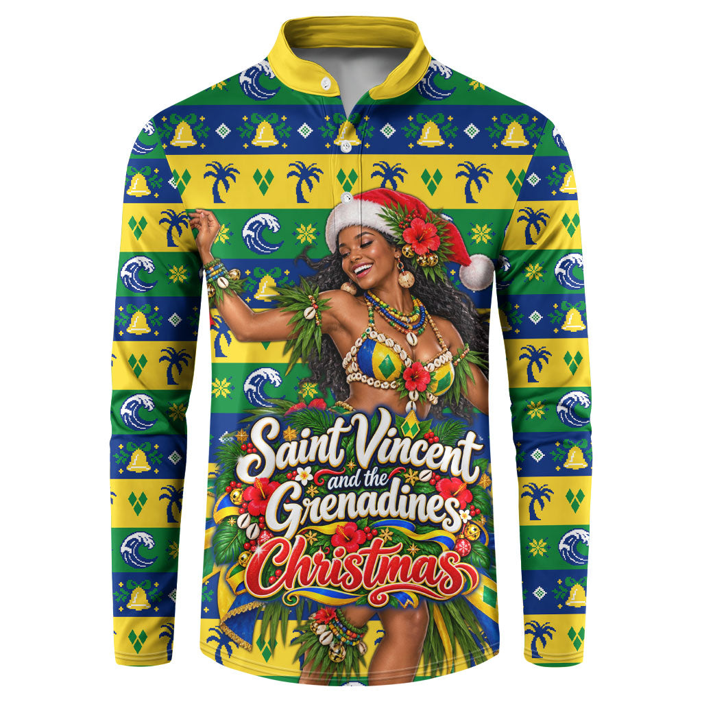 Saint Vincent And The Grenadines Christmas Button Sweatshirt Caribbean Island Girl Dancer Tropical Winter