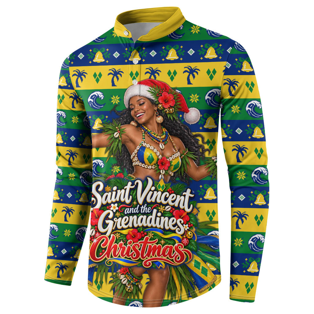 Saint Vincent And The Grenadines Christmas Button Sweatshirt Caribbean Island Girl Dancer Tropical Winter