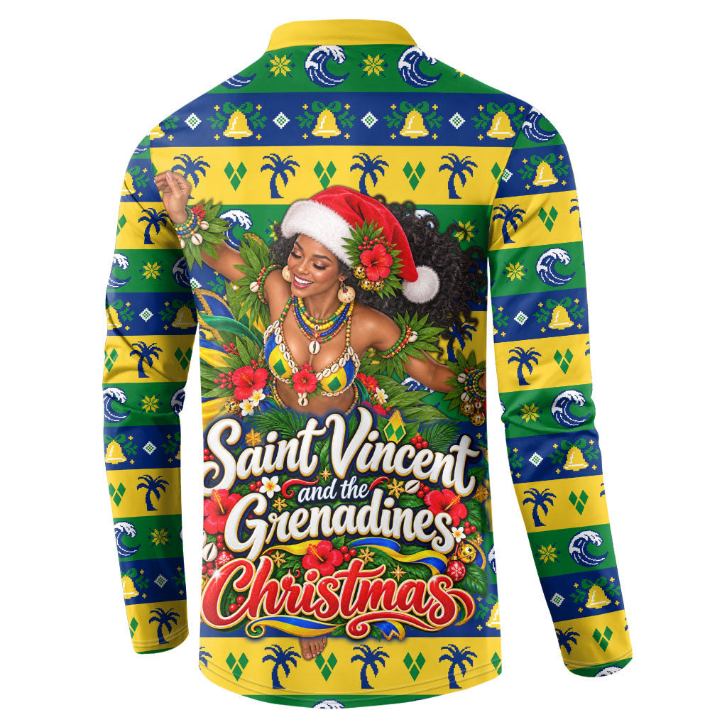 Saint Vincent And The Grenadines Christmas Button Sweatshirt Caribbean Island Girl Dancer Tropical Winter