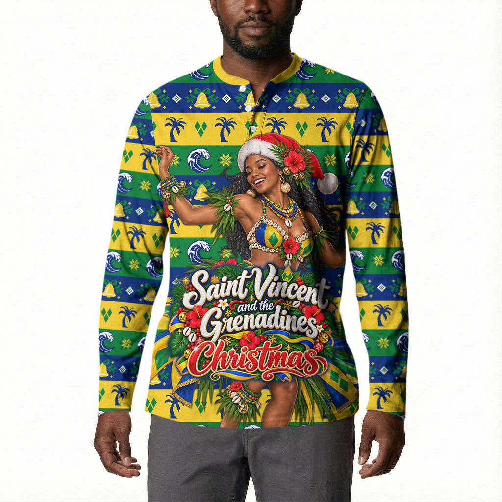 Saint Vincent And The Grenadines Christmas Button Sweatshirt Caribbean Island Girl Dancer Tropical Winter