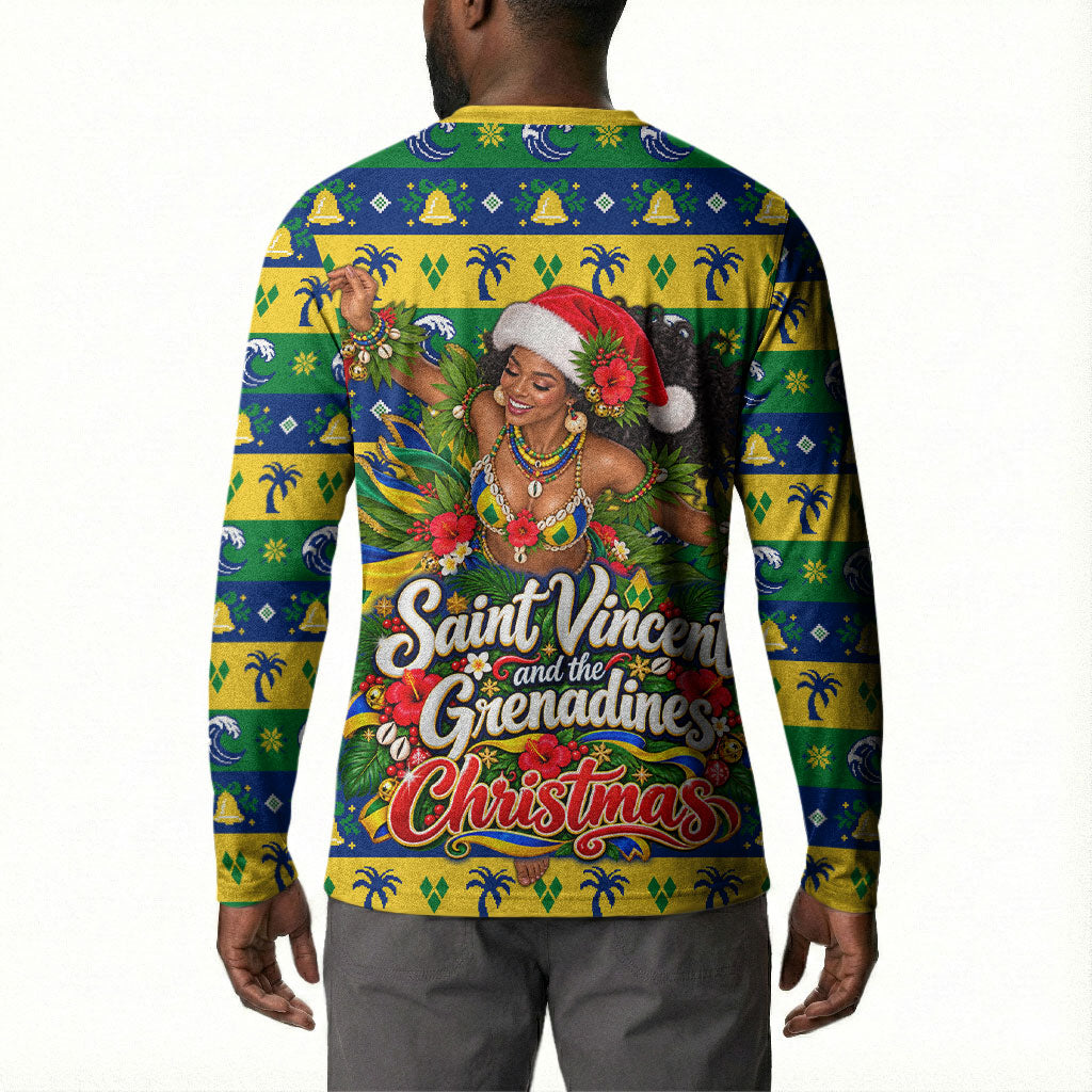 Saint Vincent And The Grenadines Christmas Button Sweatshirt Caribbean Island Girl Dancer Tropical Winter