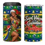 Saint Vincent And The Grenadines Christmas 4 in 1 Can Cooler Tumbler Caribbean Island Girl Dancer Tropical Winter