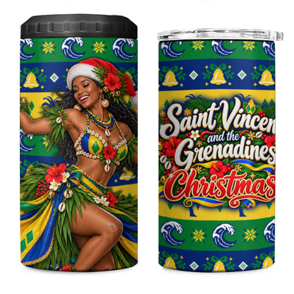 Saint Vincent And The Grenadines Christmas 4 in 1 Can Cooler Tumbler Caribbean Island Girl Dancer Tropical Winter