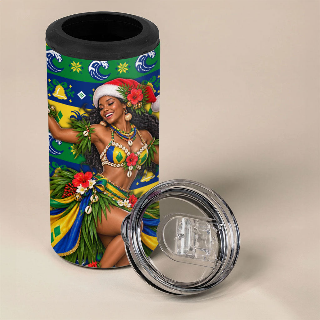 Saint Vincent And The Grenadines Christmas 4 in 1 Can Cooler Tumbler Caribbean Island Girl Dancer Tropical Winter