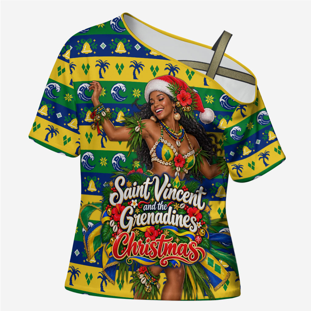 Saint Vincent And The Grenadines Christmas Cross Shoulder Shirt Caribbean Island Girl Dancer Tropical Winter