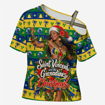 Saint Vincent And The Grenadines Christmas Cross Shoulder Shirt Caribbean Island Girl Dancer Tropical Winter