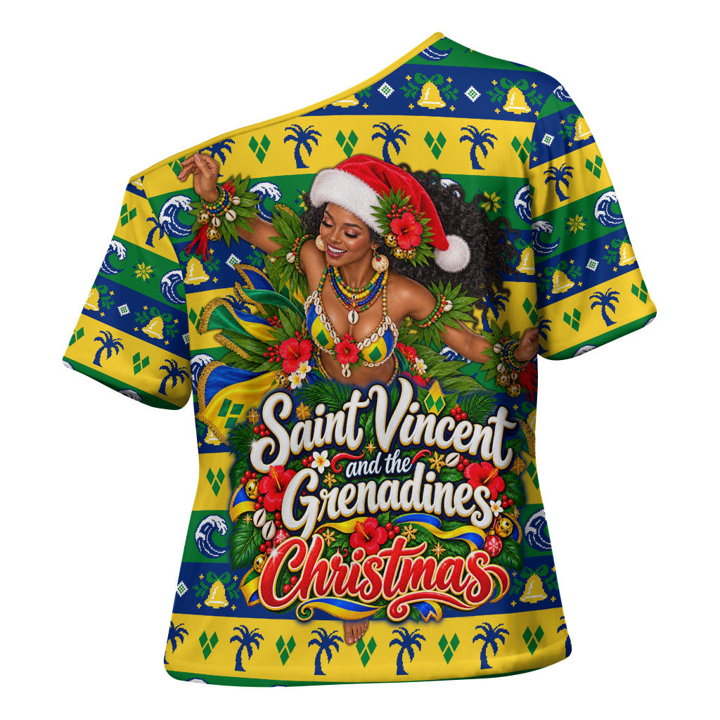 Saint Vincent And The Grenadines Christmas Cross Shoulder Shirt Caribbean Island Girl Dancer Tropical Winter