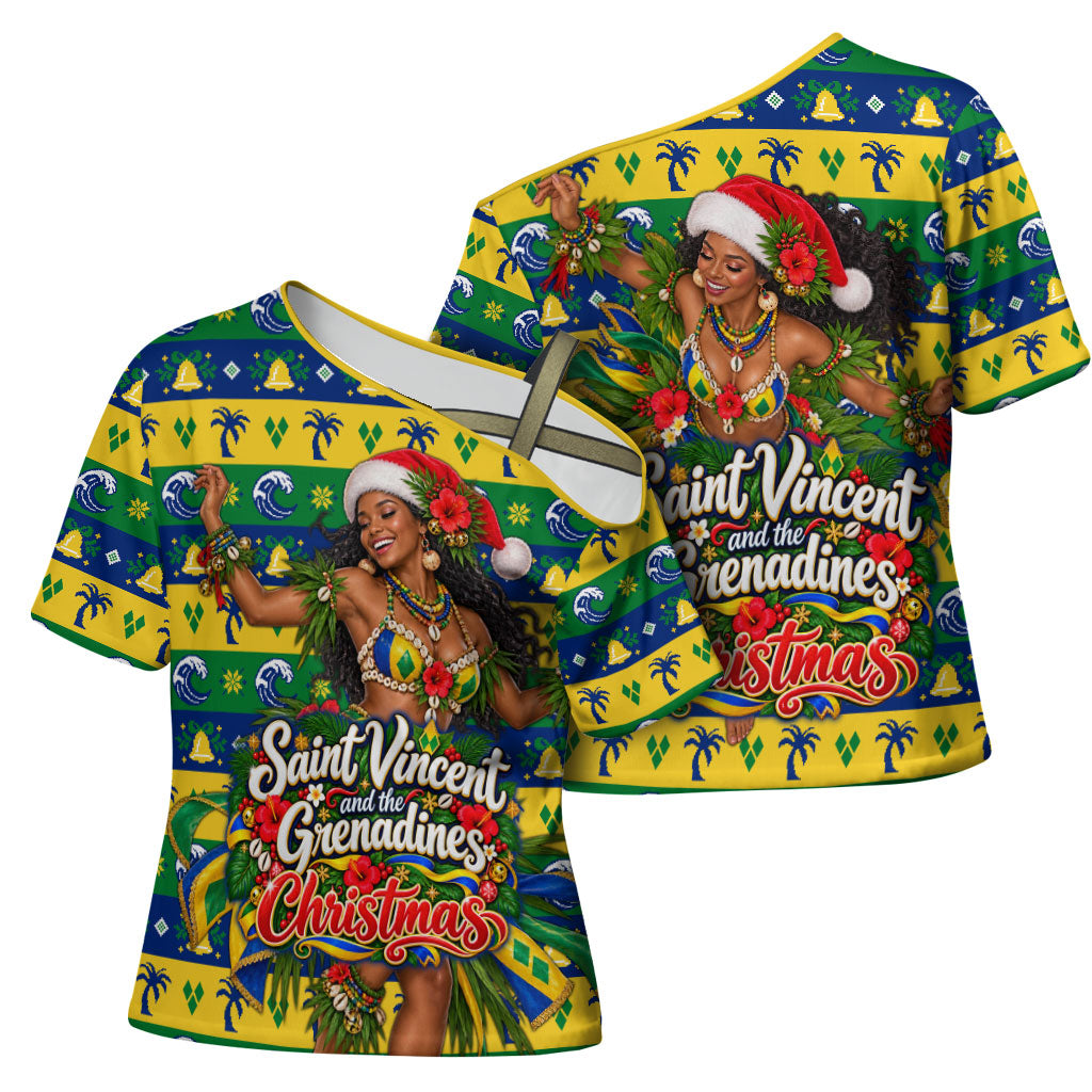 Saint Vincent And The Grenadines Christmas Cross Shoulder Shirt Caribbean Island Girl Dancer Tropical Winter