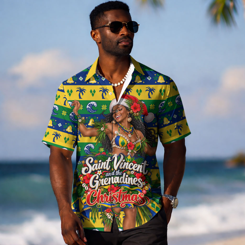Saint Vincent And The Grenadines Christmas Hawaiian Shirt Caribbean Island Girl Dancer Tropical Winter