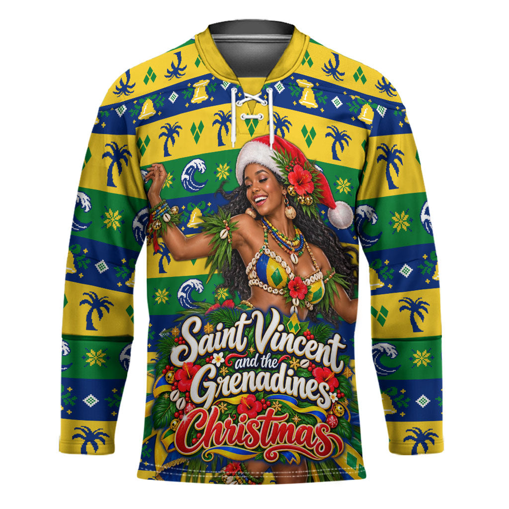 Saint Vincent And The Grenadines Christmas Hockey Jersey Caribbean Island Girl Dancer Tropical Winter