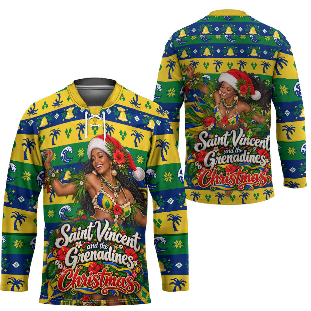 Saint Vincent And The Grenadines Christmas Hockey Jersey Caribbean Island Girl Dancer Tropical Winter
