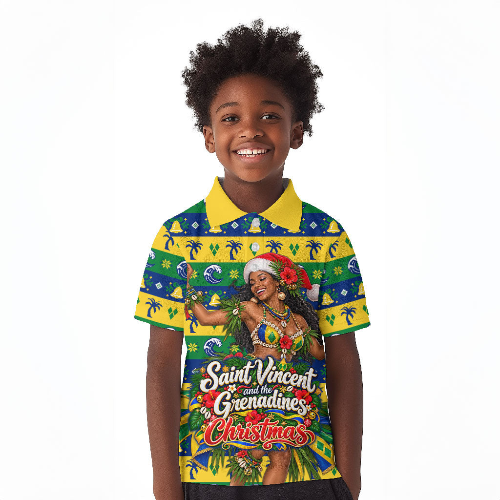 Saint Vincent And The Grenadines Christmas Kid Polo Shirt Caribbean Island Girl Dancer Tropical Winter