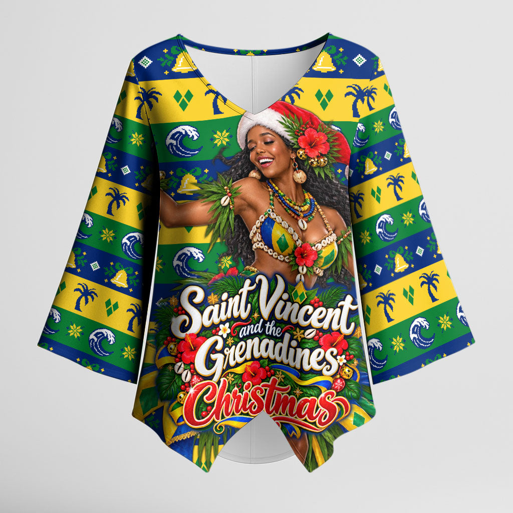 Saint Vincent And The Grenadines Christmas Kimono Sleeve Blouse Caribbean Island Girl Dancer Tropical Winter