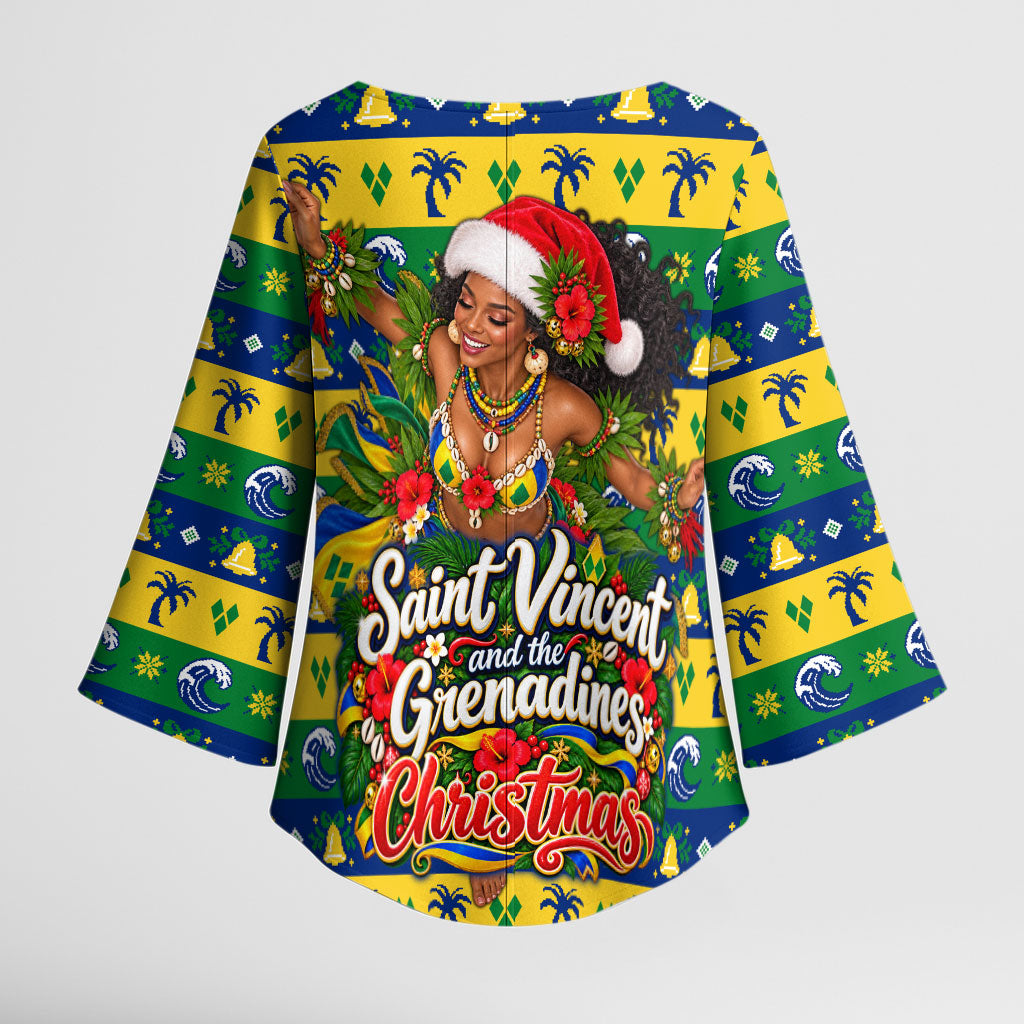 Saint Vincent And The Grenadines Christmas Kimono Sleeve Blouse Caribbean Island Girl Dancer Tropical Winter