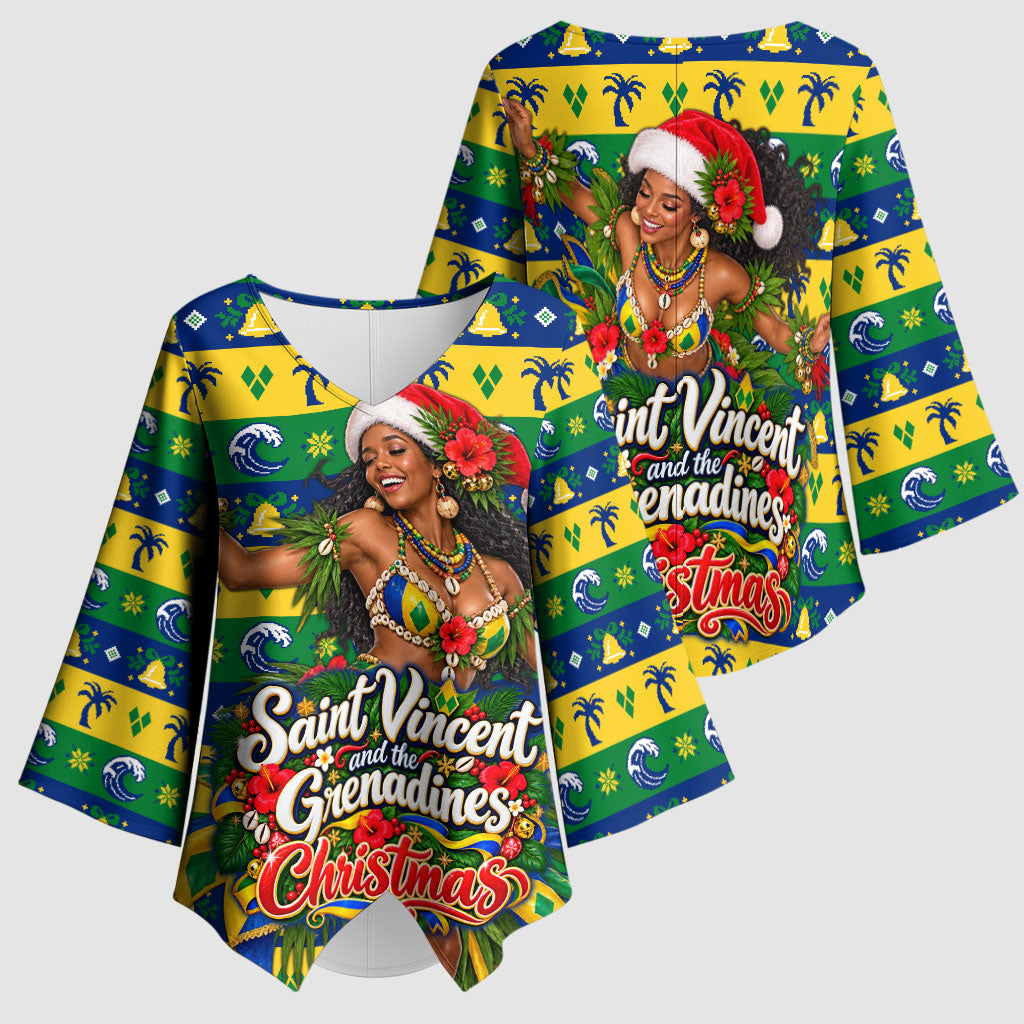 Saint Vincent And The Grenadines Christmas Kimono Sleeve Blouse Caribbean Island Girl Dancer Tropical Winter