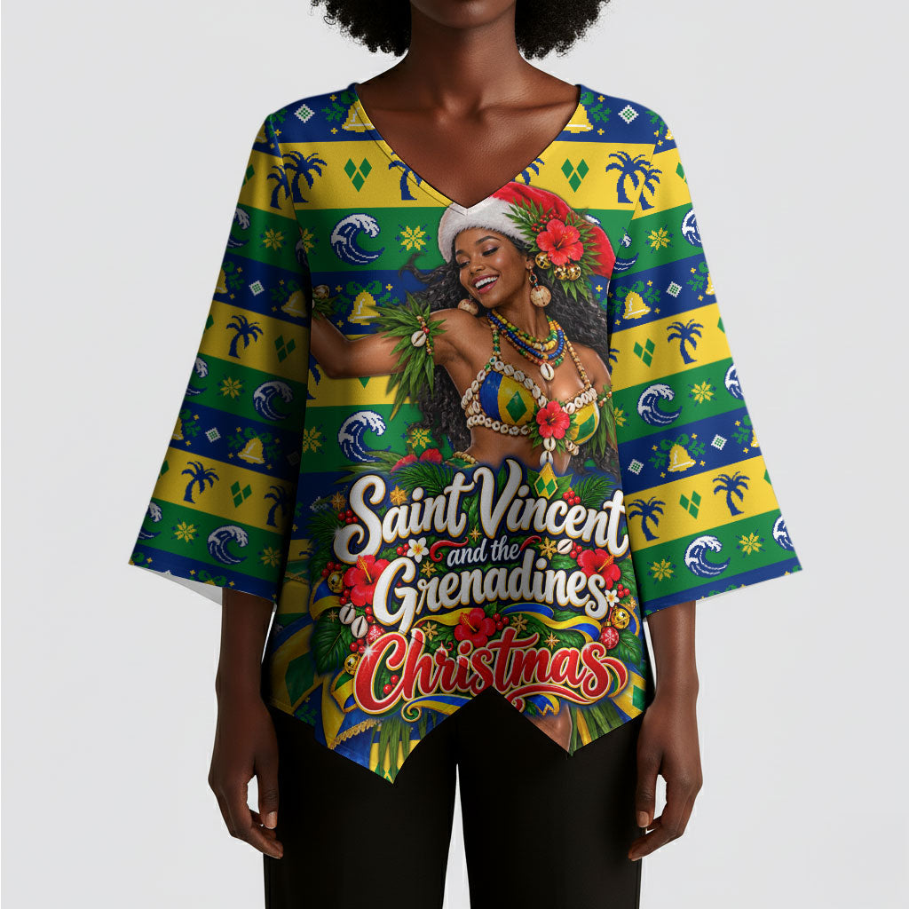 Saint Vincent And The Grenadines Christmas Kimono Sleeve Blouse Caribbean Island Girl Dancer Tropical Winter