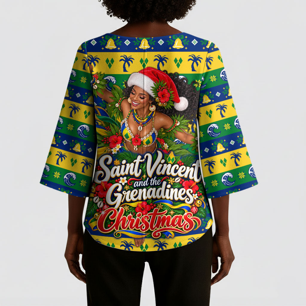Saint Vincent And The Grenadines Christmas Kimono Sleeve Blouse Caribbean Island Girl Dancer Tropical Winter