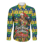 Saint Vincent And The Grenadines Christmas Long Sleeve Button Shirt Caribbean Island Girl Dancer Tropical Winter