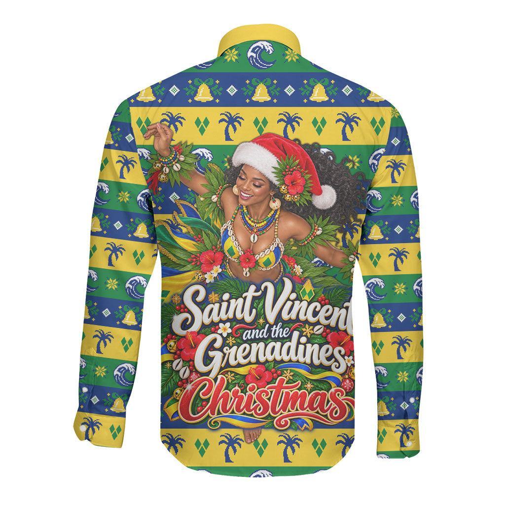 Saint Vincent And The Grenadines Christmas Long Sleeve Button Shirt Caribbean Island Girl Dancer Tropical Winter