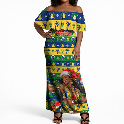 Saint Vincent And The Grenadines Christmas Off Shoulder Maxi Dress Caribbean Island Girl Dancer Tropical Winter