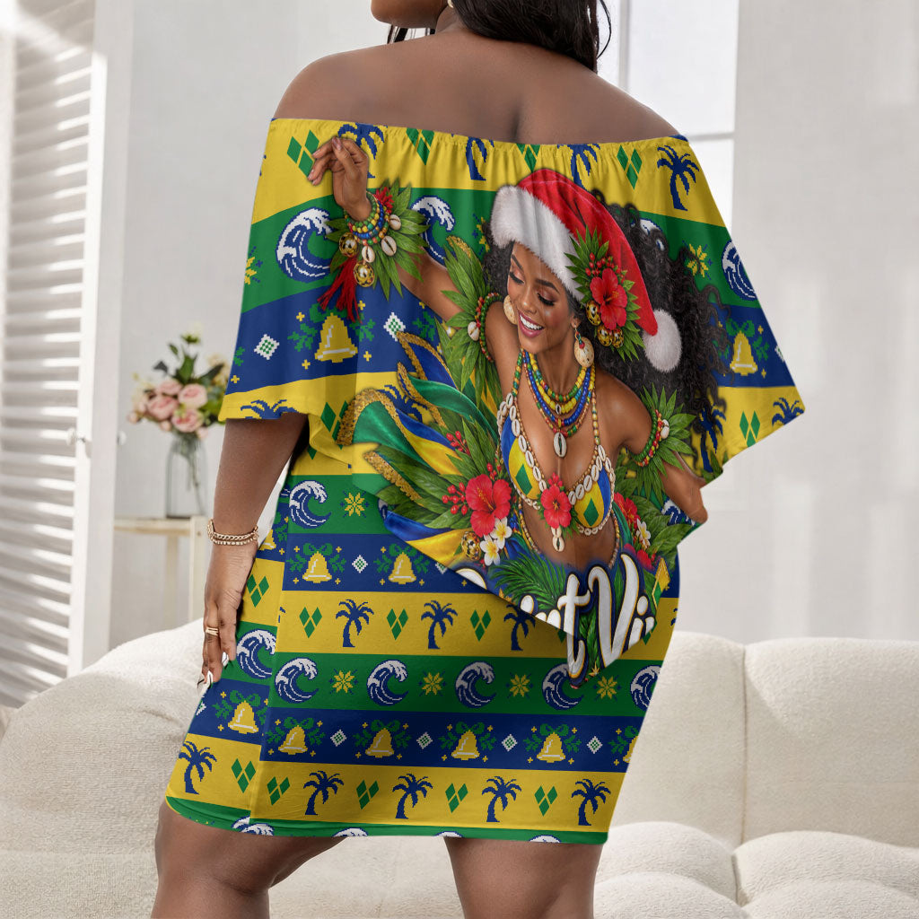 Saint Vincent And The Grenadines Christmas Off Shoulder Short Dress Caribbean Island Girl Dancer Tropical Winter
