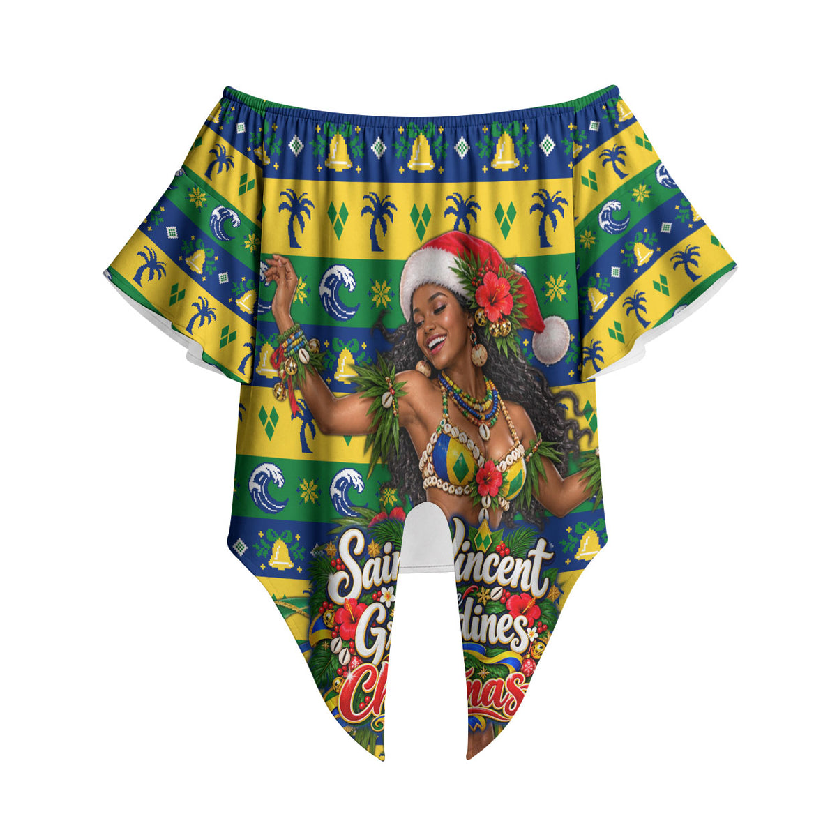 Saint Vincent And The Grenadines Christmas Off Shoulder Wrap Waist Top Caribbean Island Girl Dancer Tropical Winter
