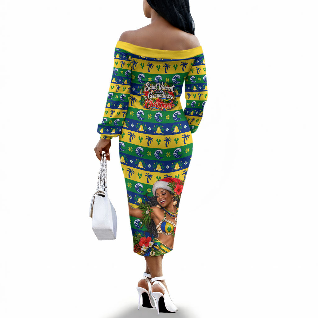 Saint Vincent And The Grenadines Christmas Off The Shoulder Long Sleeve Dress Caribbean Island Girl Dancer Tropical Winter