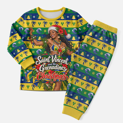 Saint Vincent And The Grenadines Christmas Pajama Set Caribbean Island Girl Dancer Tropical Winter