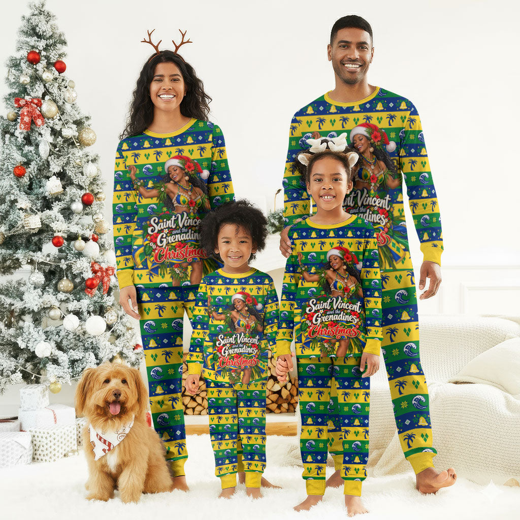 Saint Vincent And The Grenadines Christmas Pajama Set Caribbean Island Girl Dancer Tropical Winter