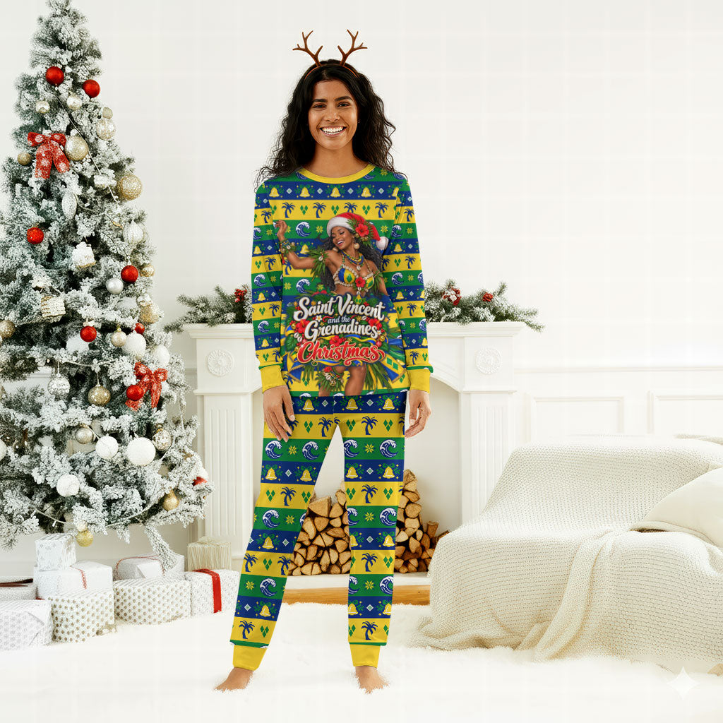 Saint Vincent And The Grenadines Christmas Pajama Set Caribbean Island Girl Dancer Tropical Winter