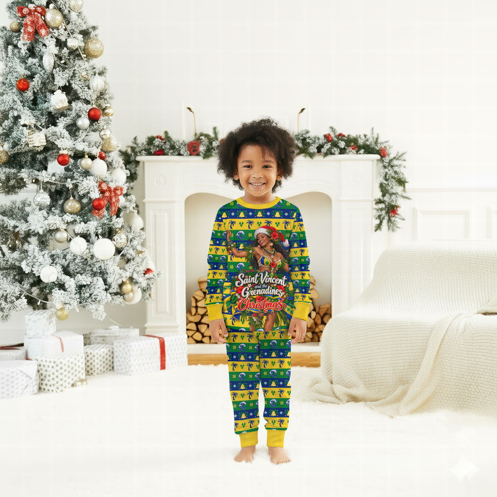Saint Vincent And The Grenadines Christmas Pajama Set Caribbean Island Girl Dancer Tropical Winter