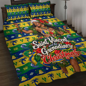 Saint Vincent And The Grenadines Christmas Quilt Bed Set Caribbean Island Girl Dancer Tropical Winter