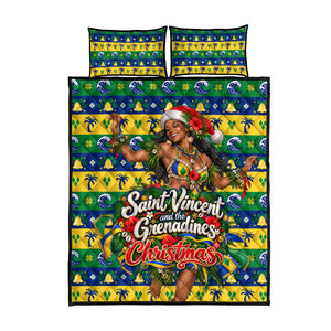 Saint Vincent And The Grenadines Christmas Quilt Bed Set Caribbean Island Girl Dancer Tropical Winter